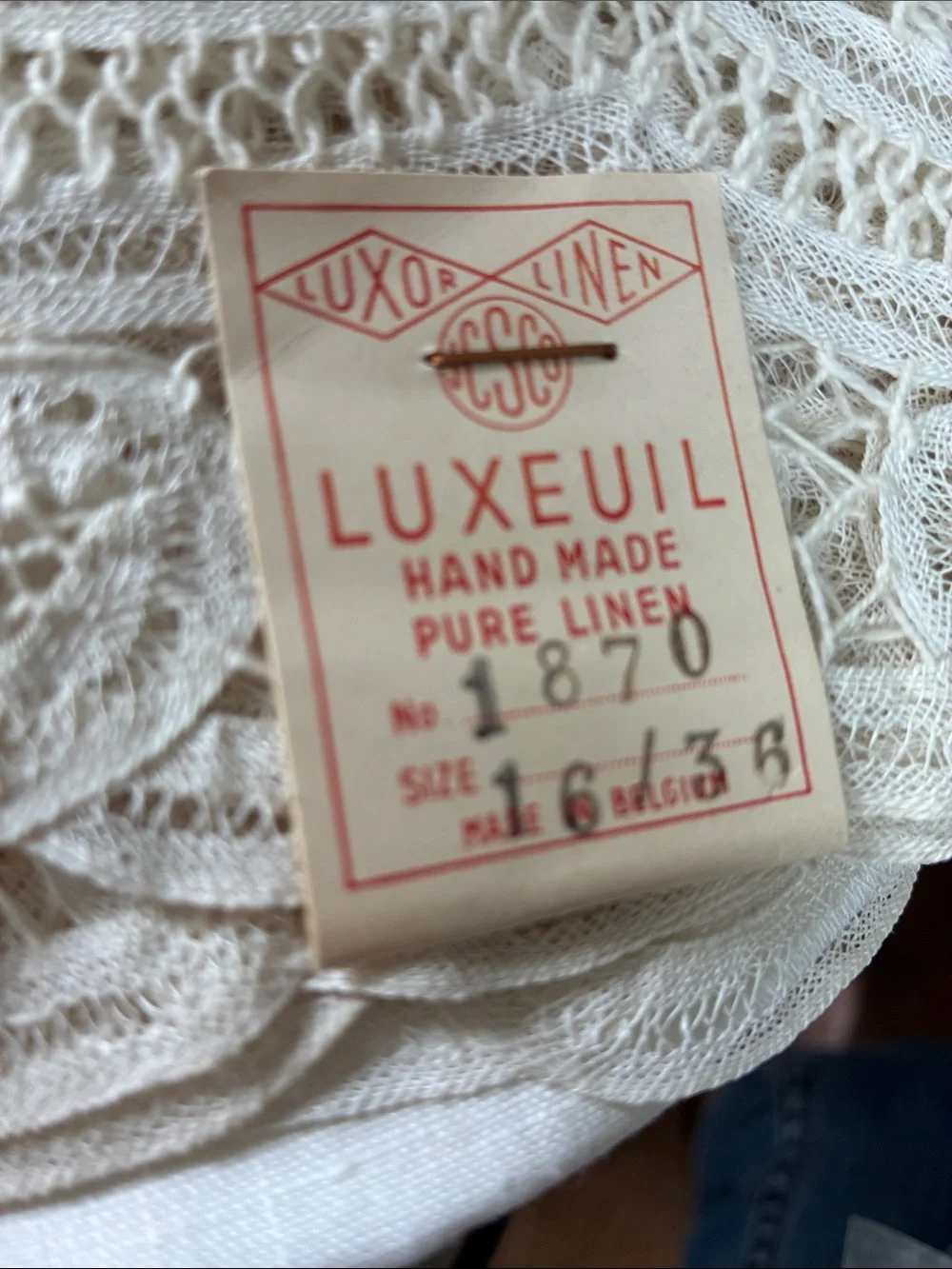 Antique Luxeuil Cream Handmade Pure Linen Lace Table Linens